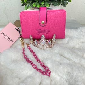 Juicy Couture Hot Pink Pebbled Bifold Wallet Chain Wristlet Go Couture Yourself